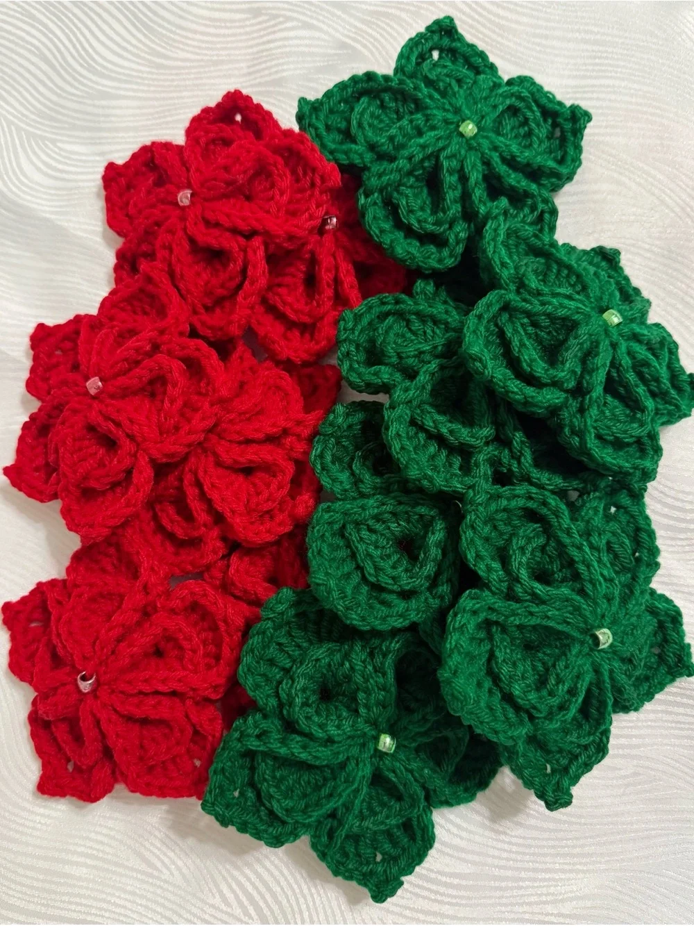 Handmade Red & Green Flowers Crochet set of 12